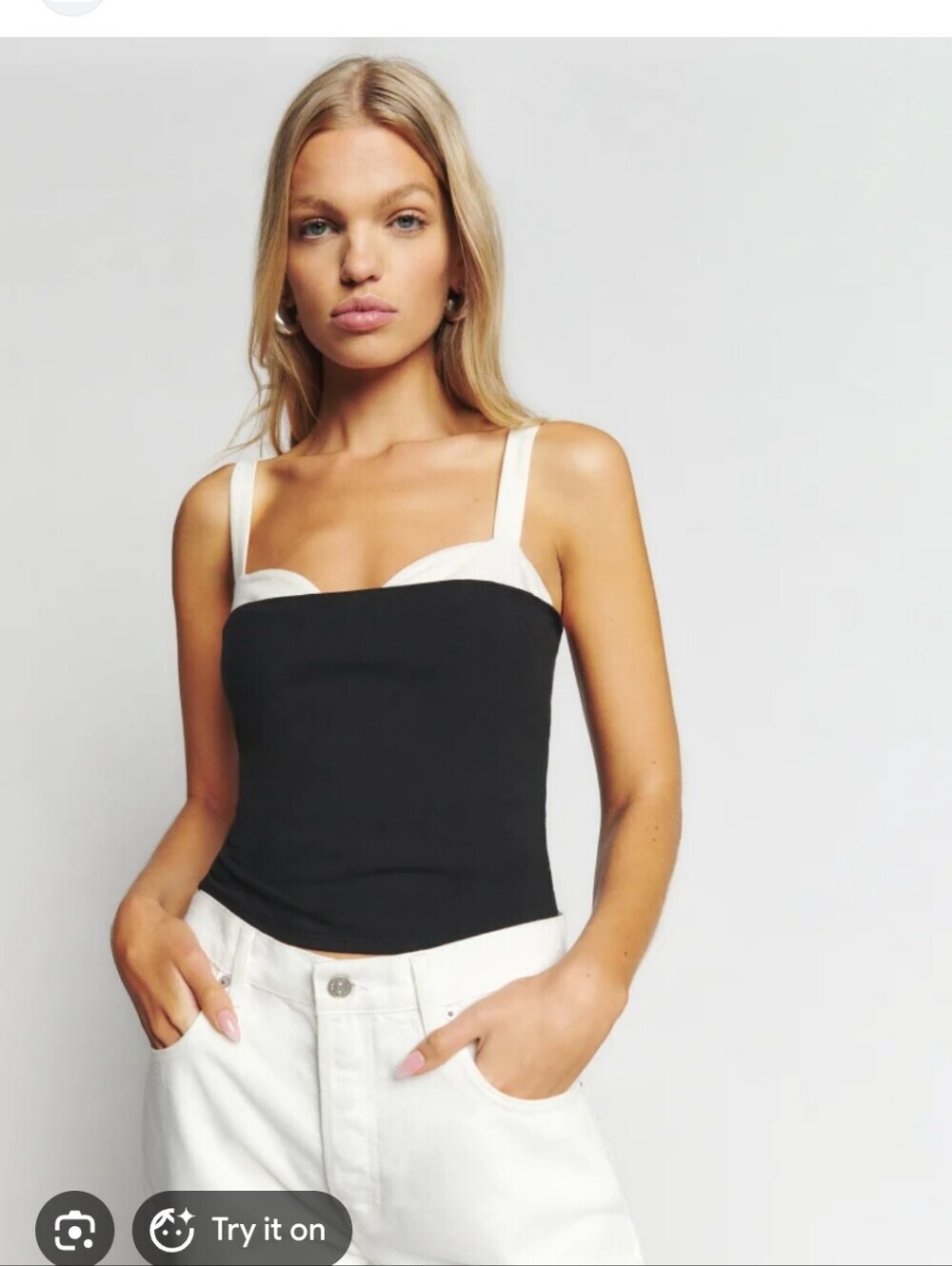 Reformation Harlan Knitted Tank Top Black White Size XS